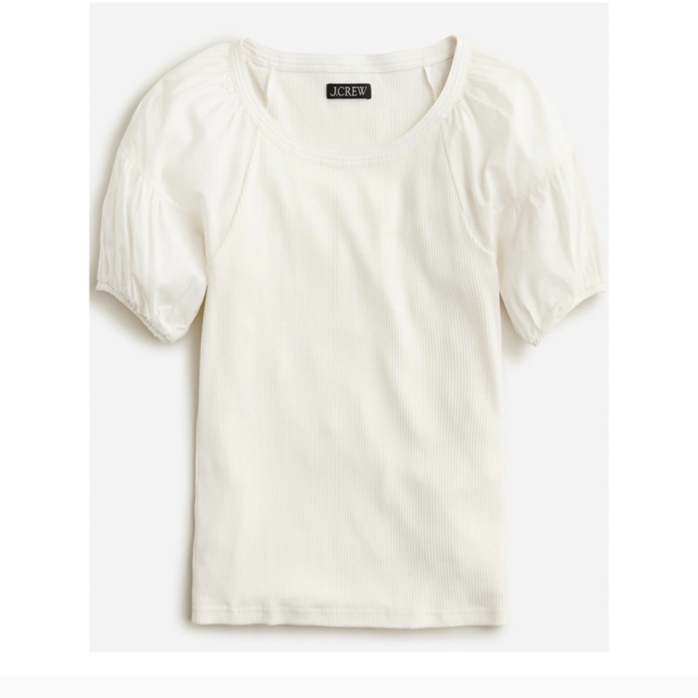 J. Crew Cream Puff-Sleeve Ribbed Top - Cream